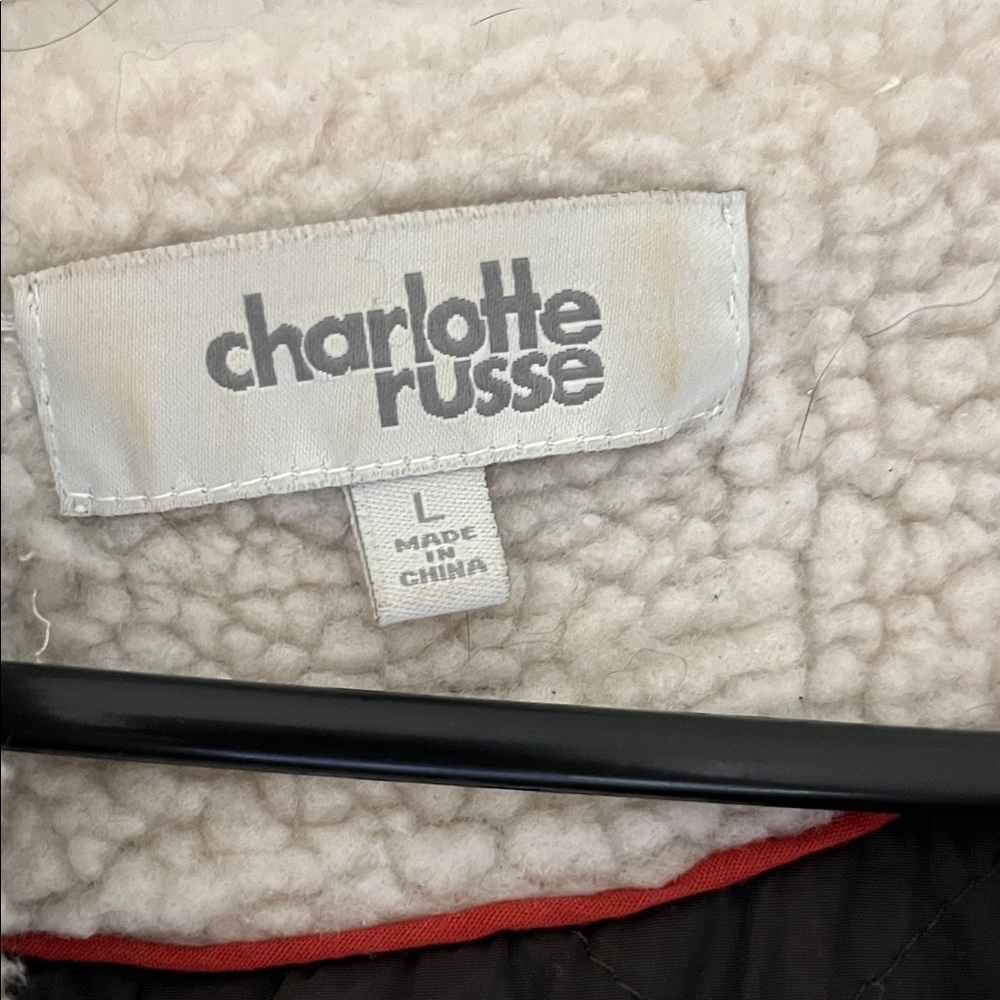 Charlotte Russe Cream Sherpa-Lined Jacket with Red Trim - Picture 2 of 10